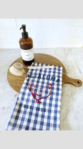 Gingham Blue Tea Towel with Luma Vintage Chicken