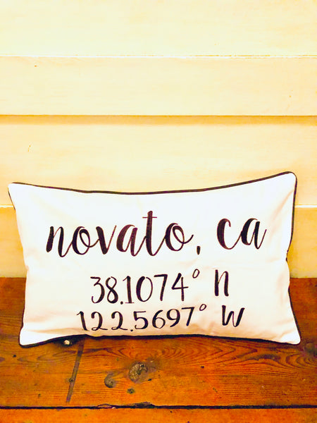 Novato Longitude Latitude Embroidered Lumbar Pillow Cover