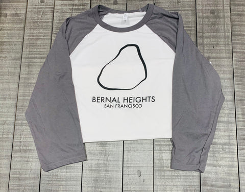 Bernal Heights Unisex 3/4 Sleeve Baseball Tee grey sleeve