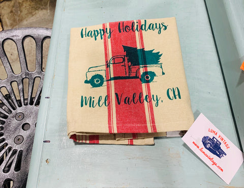 Luma Vintage Happy Holidays Mill Valley Tea Towel