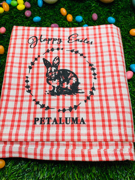 Happy Easter Petaluma Tea Towel- Orange Sherbet Plaid