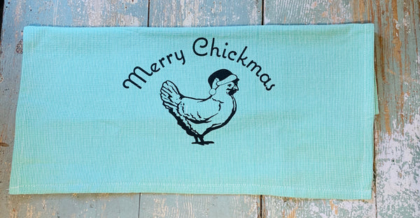 Luma Vintage Merry Chickmas (no town) Tea Towel- Waffle Green
