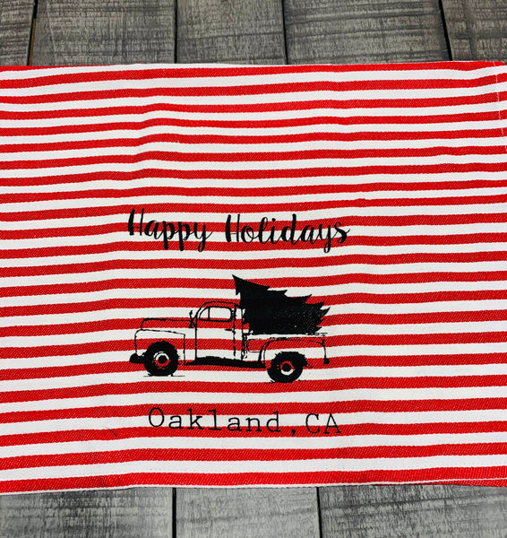 Luma Vintage Happy Holidays Oakland Tea Towel -Red Stripe
