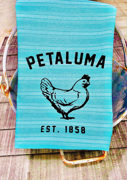 Teal Tea Towel with Luma Vintage Petaluma Chicken
