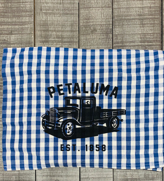Tea Towel with Luma Vintage Truck- Petaluma Blue Gingham