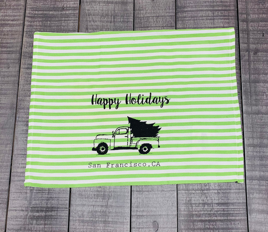 Luma Vintage Happy Holidays San Francisco Tea Towel - Green Stripe