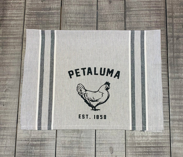 Grey Stripe Tea Towel with Luma Vintage Chicken