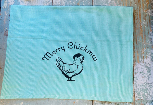Luma Vintage Merry Chickmas (no town) Tea Towel- Waffle Green