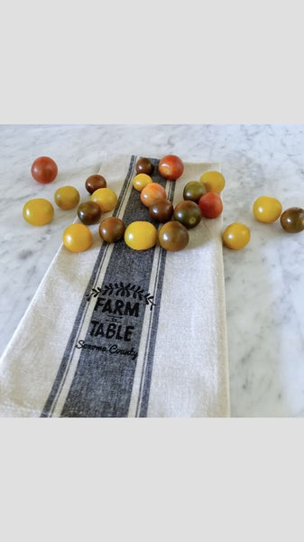 Luma Vintage French Striped Tea Towel with Farm to Table design- Dark Navy