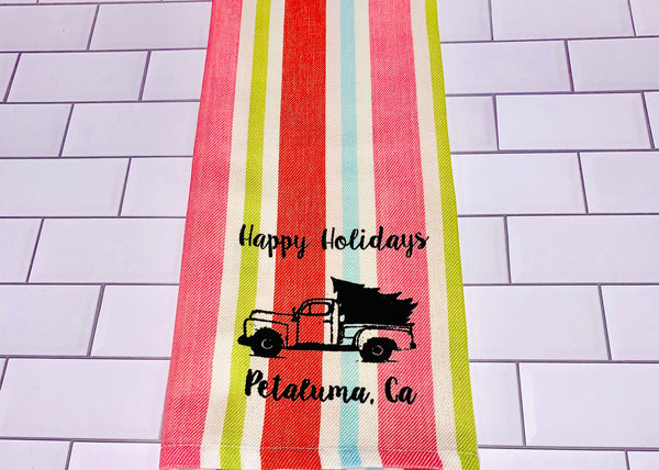 Luma Vintage Happy Holiday Petaluma Tea Towel - Candy Stripe