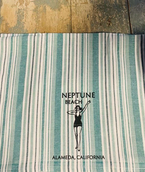 Alameda Neptune Beach Tea Towel-Green Goddess stripe