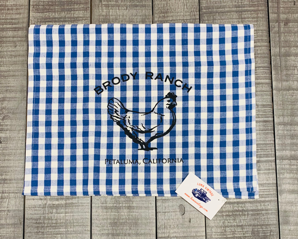 Brody Ranch Tea Towel with Luma Vintage Petaluma Chicken- Blue Gingham