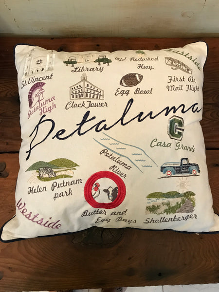 Embroidered Petaluma Landmark/Map Pillow Cover