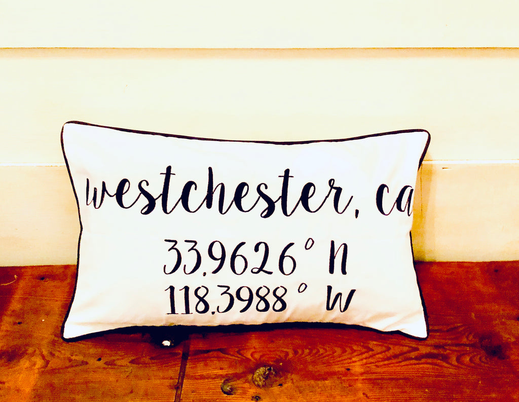 Westchester Longitude Latitude Embroidered Lumbar Pillow Cover