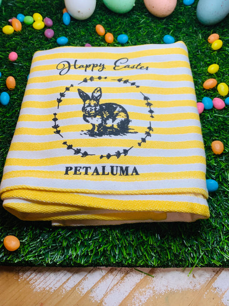 Happy Easter Petaluma Tea Towel- Yellow Stripe