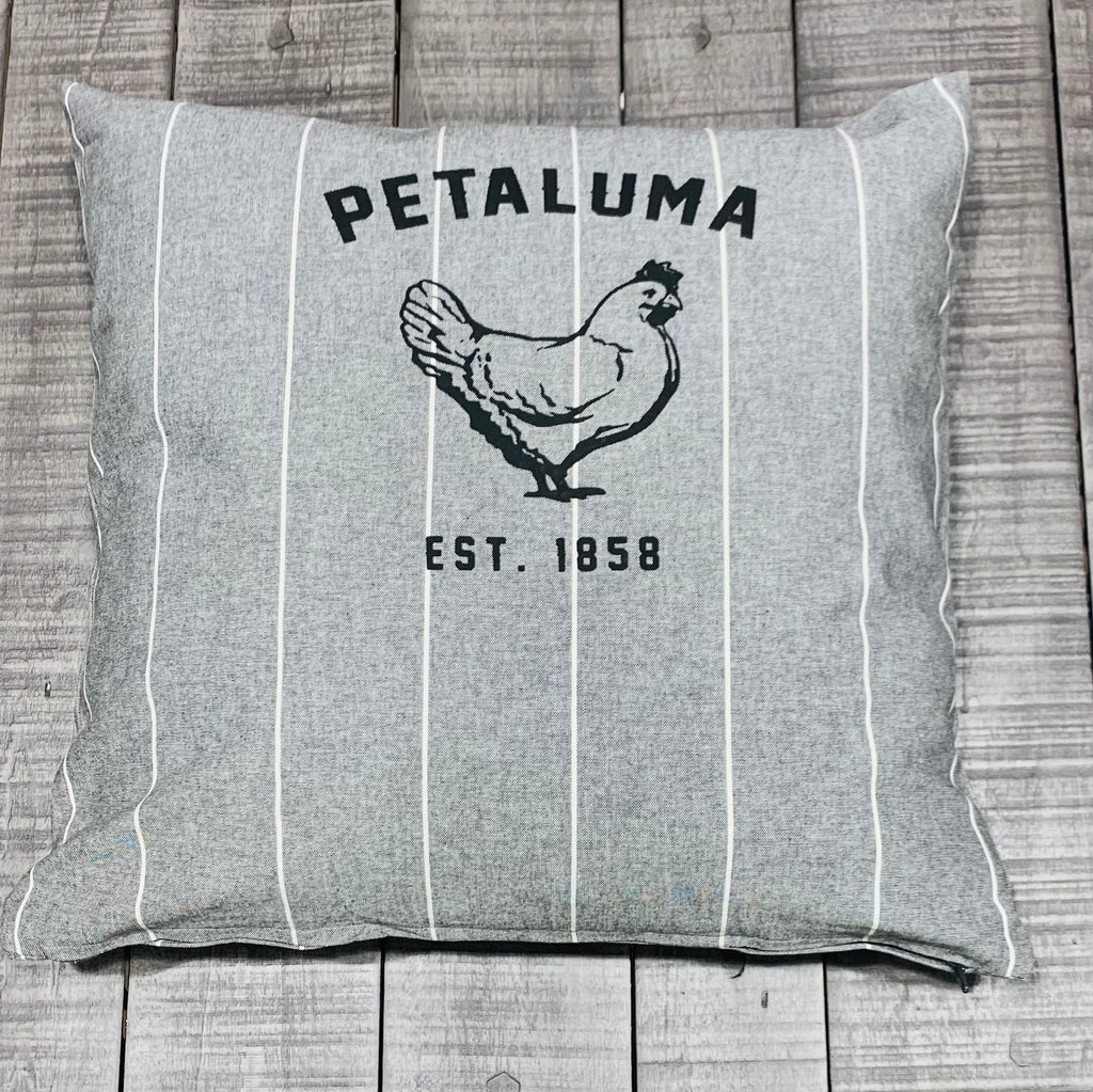 Petaluma Chicken Pillow Cover- Grey/White Stripe