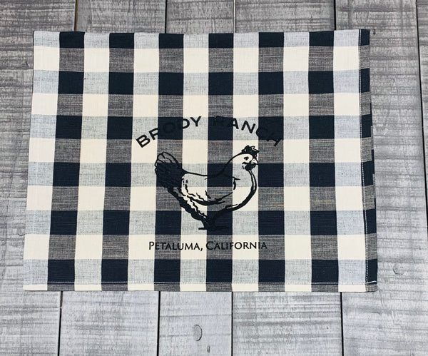 Brody Ranch Tea Towel with Luma Vintage Petaluma Chicken-Black Check