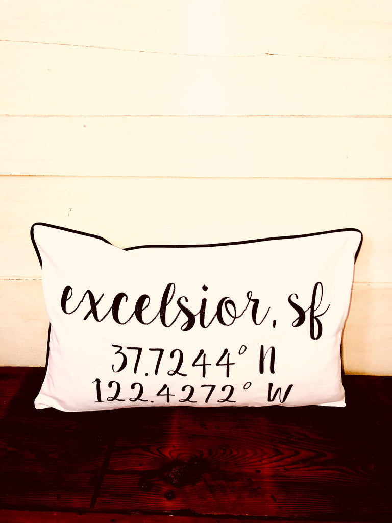 Excelsior, SF Longitude Latitude Embroidered Lumbar Pillow Cover