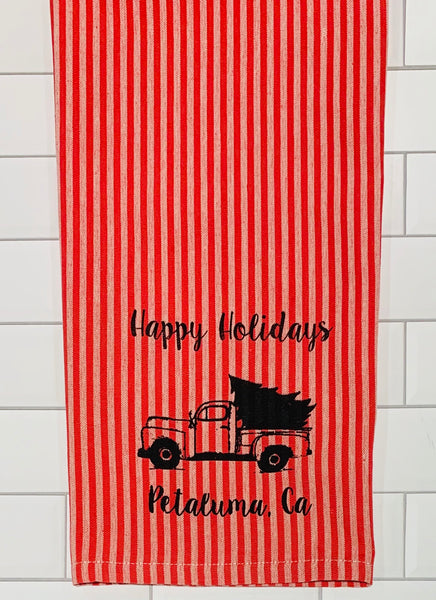 Luma Vintage Happy Holiday Petaluma Tea Towel - Red/Mauve Santa Stripe