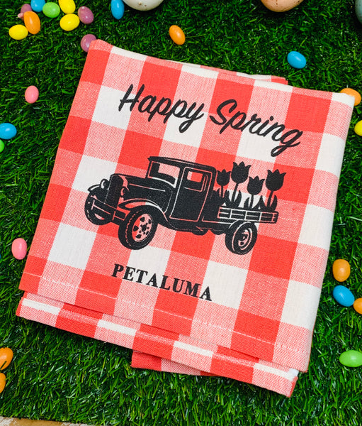 Happy Spring Petaluma Tea Towel- Orange Sherbet Gingham