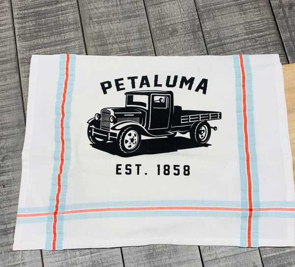 Tea Towel with Luma Vintage Truck- Petaluma Ribbon Stripe