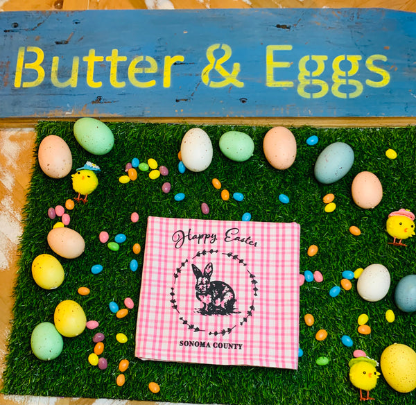 Happy Easter Sonoma County Tea Towel- Pink Plaid