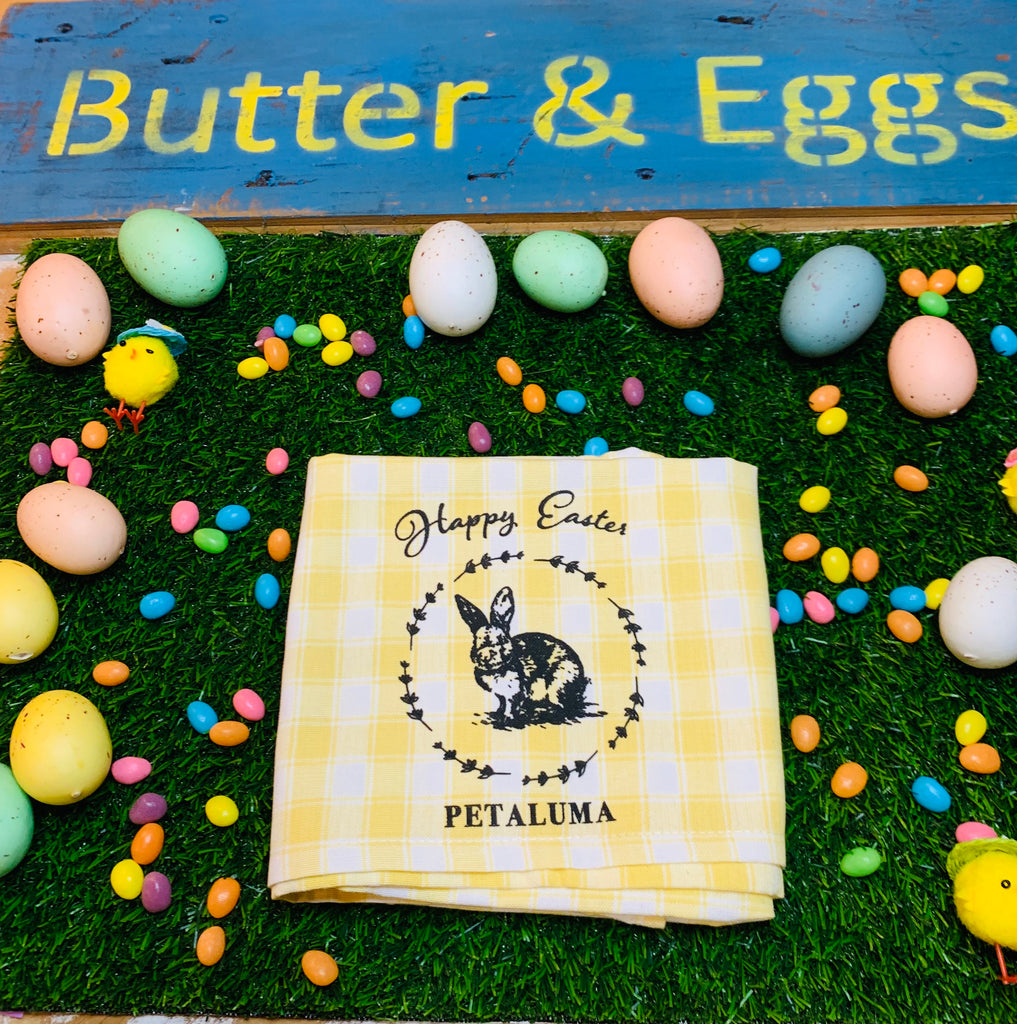 Happy Easter Petaluma Tea Towel- Yellow Check