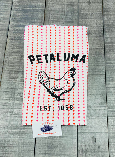 Hearts Tea Towel with Luma Vintage Petaluma Chicken