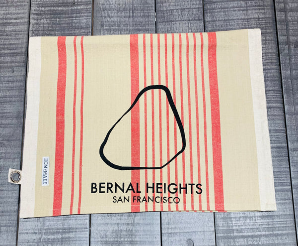 Bernal Heights Rock Tea Towel-Beige with Red Stripes