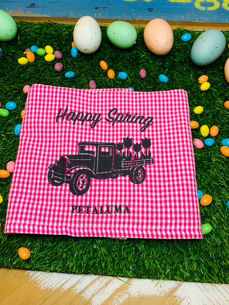 Happy Spring Petaluma Tea Towel- Pink Gingham