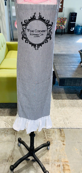 Sonoma Wine Country Apron- grey stripe with ruffle