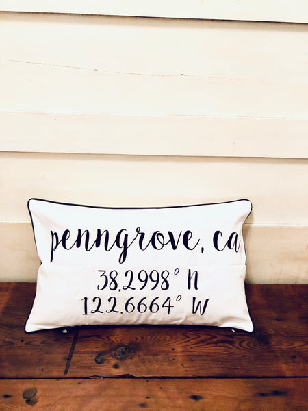 Penngrove Longitude Latitude Embroidered Lumbar Pillow Cover