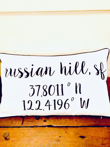 Russian Hill Longitude Latitude Embroidered Lumbar Pillow Cover