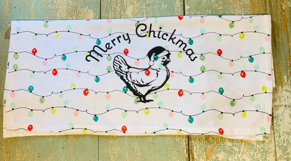 Luma Vintage Merry Chickmas (no town) Tea Towel-Holiday Lights