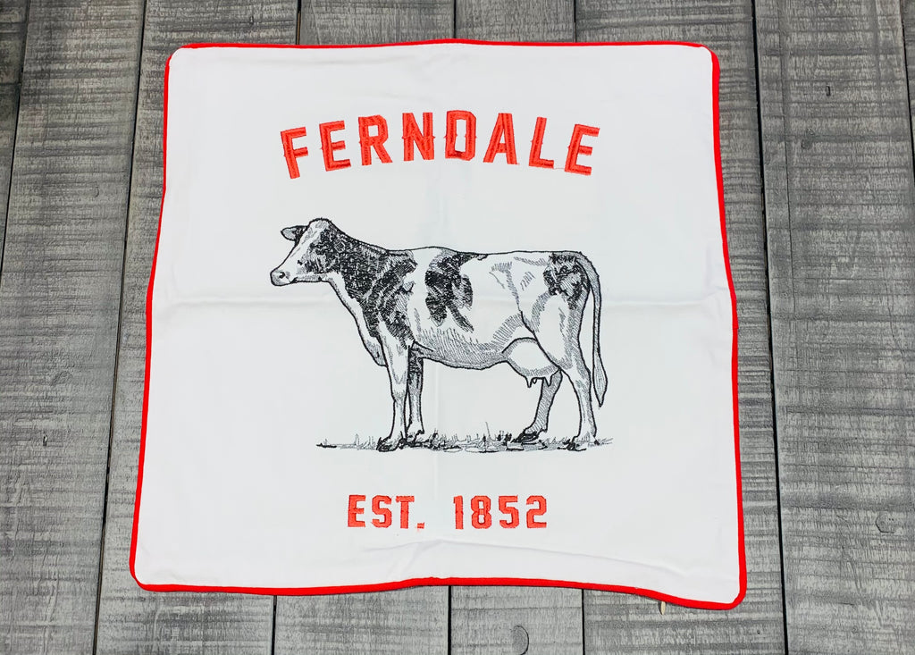 Embroidered Ferndale Cow Pillow Cover