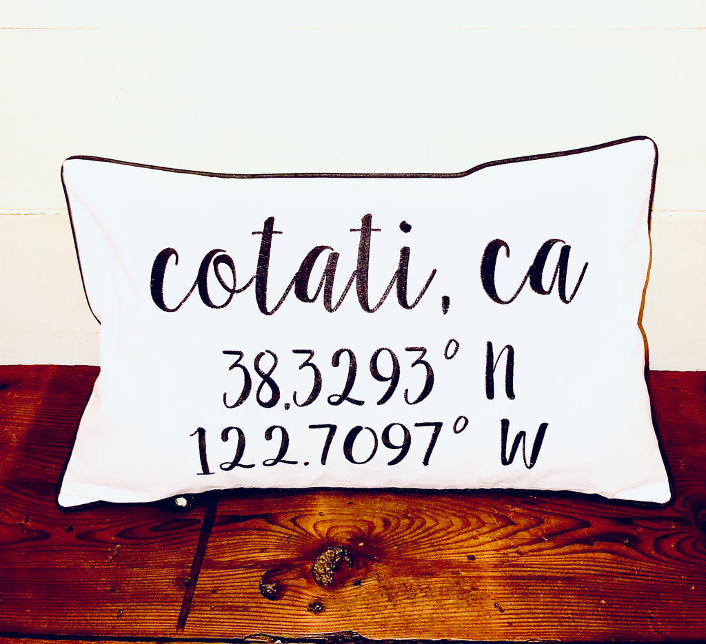 Cotati Longitude Latitude Embroidered Lumbar Pillow Cover