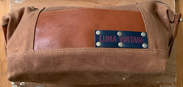 Luma Vintage Waxed Canvas Dopp Kit Set with Three Sisters Apothecary Shaving Essentials- Juniper Citrus