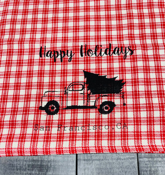 Luma Vintage Happy Holidays San Francisco Tea Towel - Red Plaid