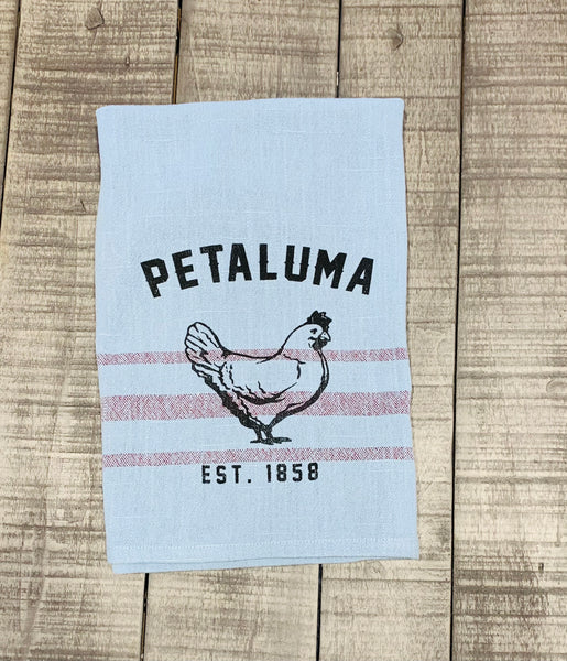 Blue with Merlot Stripe Tea Towel with Luma Vintage Chicken
