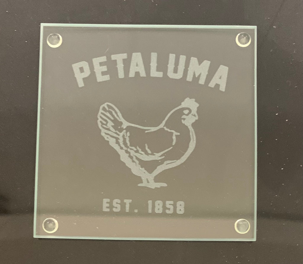 Petaluma Chicken Engraved Glass Coaster Set