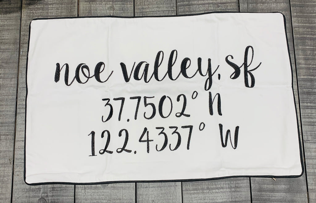 Noe Valley Longitude Latitude Embroidered Lumbar Pillow Cover