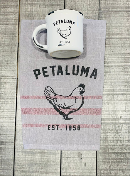 Grey with Merlot Stripe Tea Towel with Luma Vintage Chicken