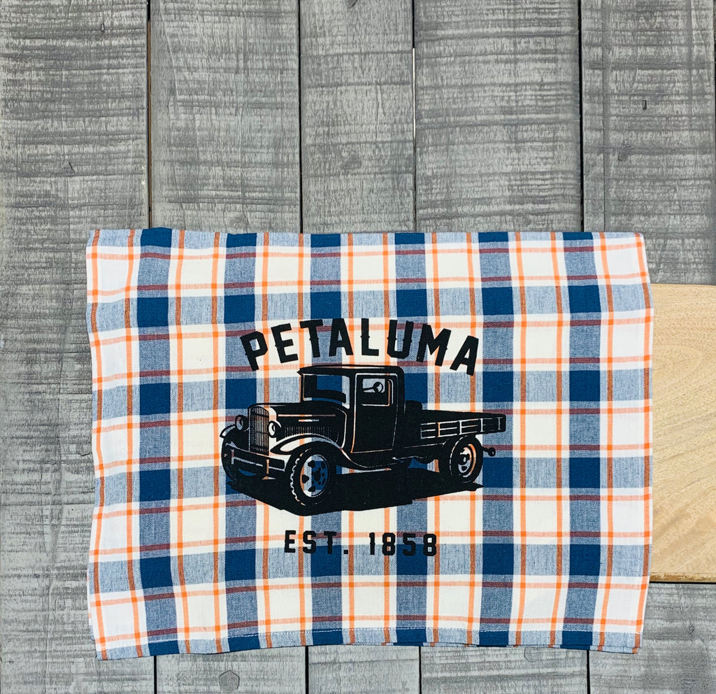 Tea Towel with Luma Vintage Truck- Petaluma Blue/Pumpkin Plaid