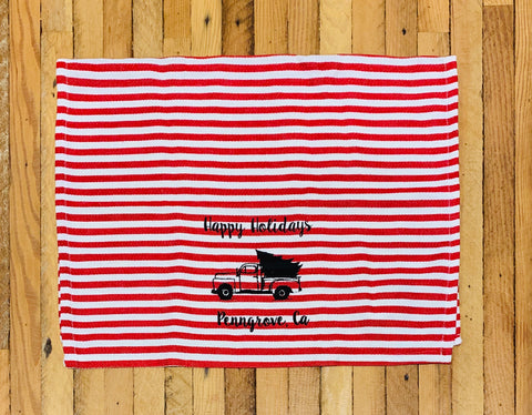 Luma Vintage Happy Holidays Penngrove Tea Towel - Red Stripe