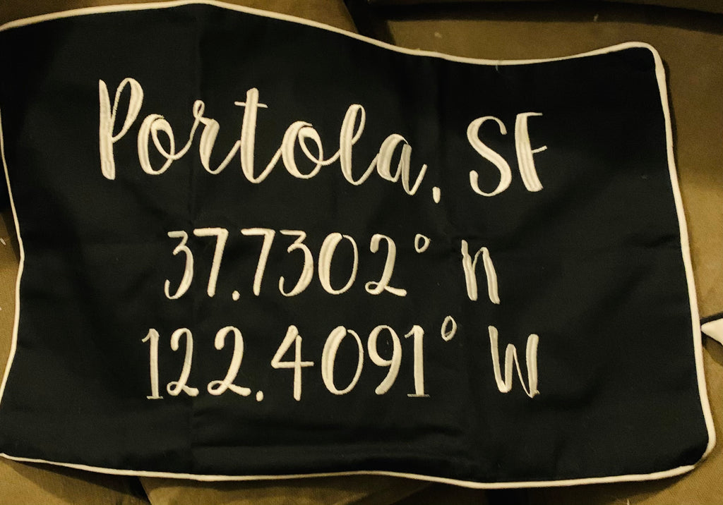 Portola Longitude Latitude Embroidered Lumbar Pillow Cover