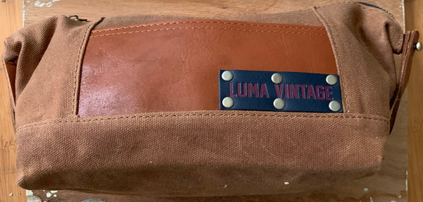 Luma Vintage Waxed Canvas Dopp Kit Set with Three Sisters Apothecary Shaving Essentials- Vetiver Lime