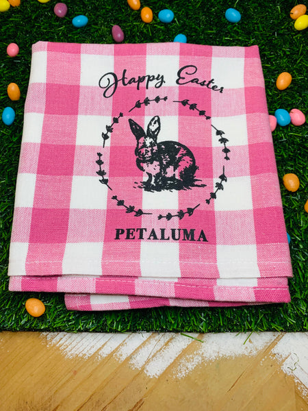 Happy Easter Petaluma Tea Towel- Pink Gingham
