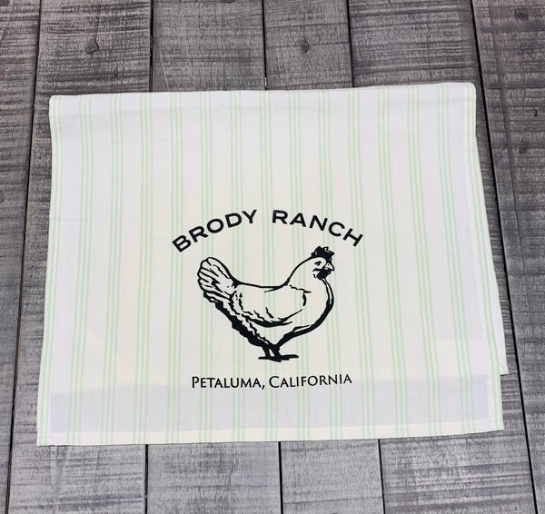 Brody Ranch Tea Towel with Luma Vintage Petaluma Chicken- Sage Stripe