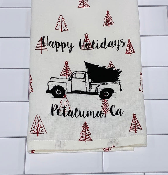 Luma Vintage Happy Holiday Petaluma Tea Towel - Red Xmas Tree