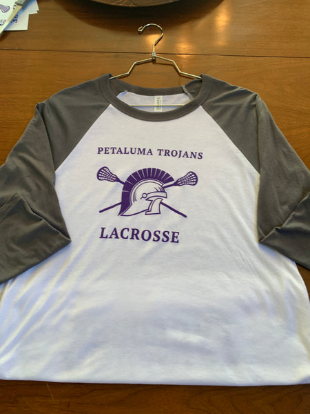 3/4 Sleeve Baseball Tee PHS Lacrosse- Grey/White